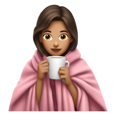 brunette girl in a pink blanket sipping coffee sticker