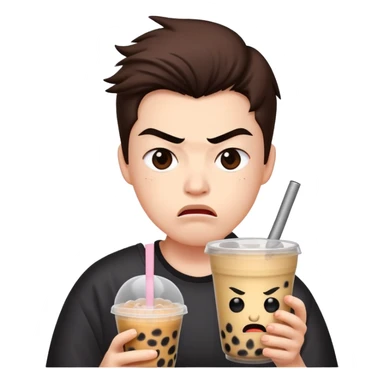 Angry face drinking boba tea sticker