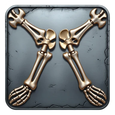 metallic anatomic bones with traces of blood, steel texture, dark dramatic tone, clean background sticker