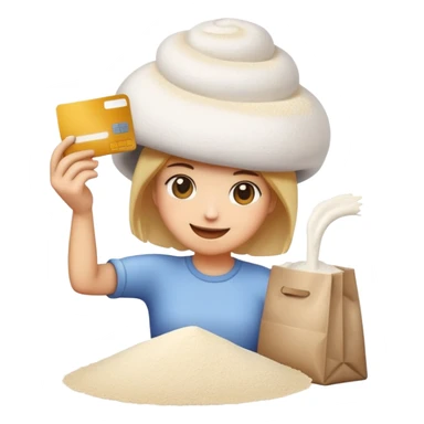 Emoji with credit card in hand and a pile of flour sticker