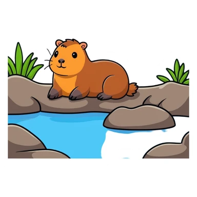 capybara relaxing in hot spring sticker