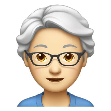 Chinese senior woman th sleepy eyes wear glasses sticker