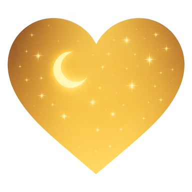 Modify the heart with a night sky gradient to a yellow night theme with a yellow gradient, more stars, and a soft glow. Remove the background entirely  sticker