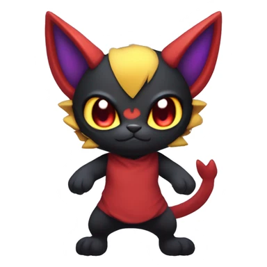 Anthropomorphic Cute Chibi Black red purple yellow Cool Edgy Punk-Gothic Horned Litten-Bat-cat-Fakemon full body sticker