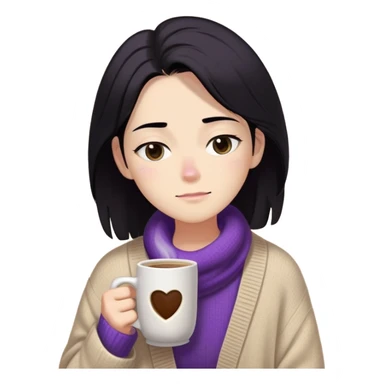 Gender: Non-binary Hair: Shoulder-length black hair with sleep-mussed texture Face: Half-closed eyes with purple under-eye bags Clothes: Oversized beige cardigan, mismatched socks Action: Clutching giant coffee mug labeled "第4杯" (4th cup) sticker