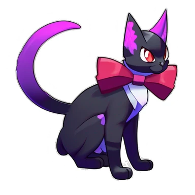 cool kawaii black purple red ethereal fantasy beautiful elegant nargacuga-Noivern-cat-Fakemon collar harness bow tie and bracers full body sticker