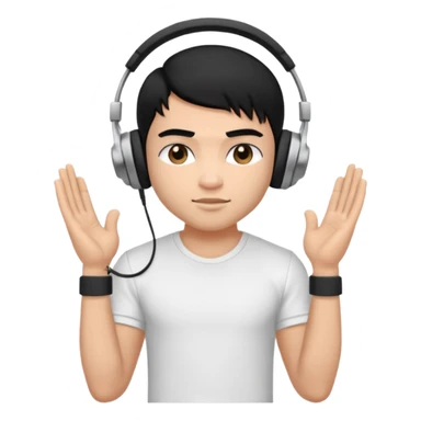 a pretty bratz fair indian boy with black hair. lean but muscled, wearing a white tshirt. headphones on sticker