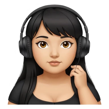 Latina girl with bangs black long hair plus size black dress with headphones sticker