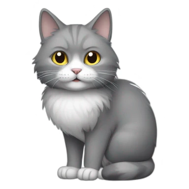 grey furry cat with white mouth and white stomach is standing sticker