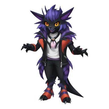 Cool Anthro Black Noivern-Absol-Litten-Pokémon with edgy stripes hoodie spiked collar punk Full Body sticker