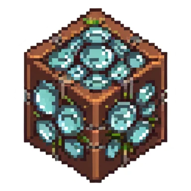 brown cube with small gray stones inside and green grass on top sticker