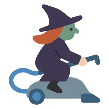 a witch riding a vacuum cleaner sticker