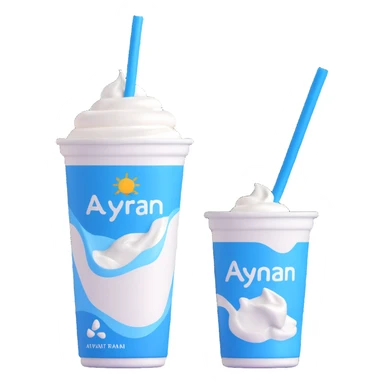 A small carton of Turkish yogurt drink (ayran) with a straw, white and blue packaging sticker
