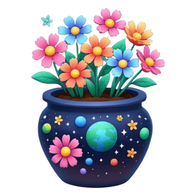 Space-Painted Clay Pot of Space-Petalled Flowers,  sticker