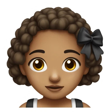 Dominican and Puerto Rican girl with black and white split dye brown eyes freckles wearing a bow sticker