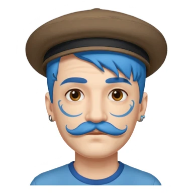 blue haired man and face tattoos and hat and mustache sticker