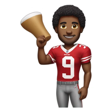 a man with a San Francisco 49ers Tshirt and foam finger sticker