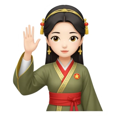 cute and sexy chinese girl in hanfu, paying respect by "salute" gesture as in army, using right hand sticker