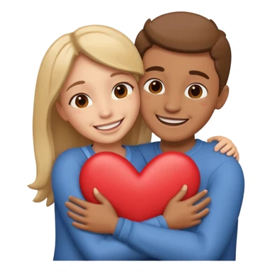 two people hugging with hearts sticker