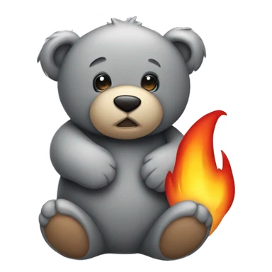 realistic-grey-teddy-bear-hugging-flame sticker
