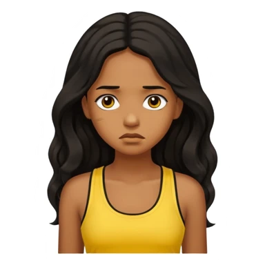 brown pretty bratz girl with long wavy black hair, wearing a yellow tank top. looking sad sticker