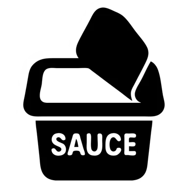 A sauce in a fast food packaging with a green background sticker