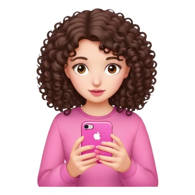 A brunette girl with curly hair on her pink iPhone  sticker