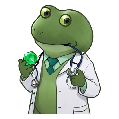 doctor bufo holding a green gem sticker