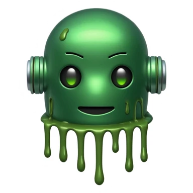 An emoji of a green robot melting away covered in thick green sludge sticker
