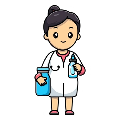 Mom holding milk bottle and vaccine syringe sticker