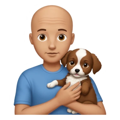 Bald guy with brunette and white puppy sticker