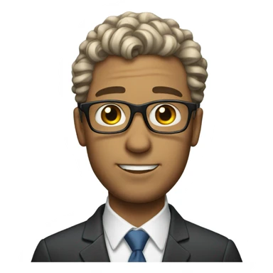 A man with slightly curly hair with glasses in a suit sticker