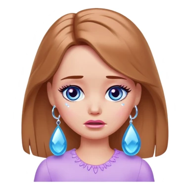 Barbie girl Chestnut Shoulder-length hair and blue eyes is In pale purple crying with tears  sticker