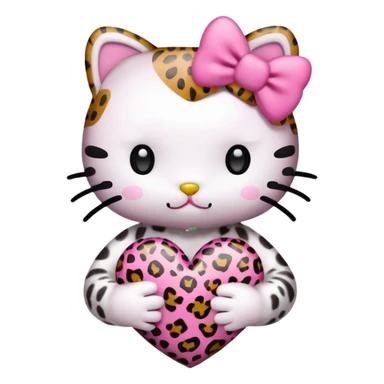Hello kitty holding leopard print heart sticker