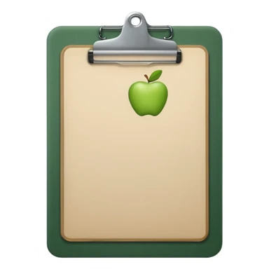 emoji of dark green clipboard with light beige paper, no text, Apple emoji style sticker