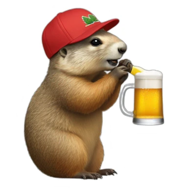 Marmot drinking a beer with a Lacoste cap sticker