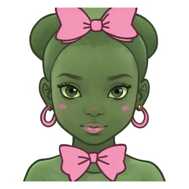 African American girl with green eyes and pink bow sticker