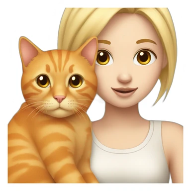 Girl with blonde hair hold a Orange cat sticker