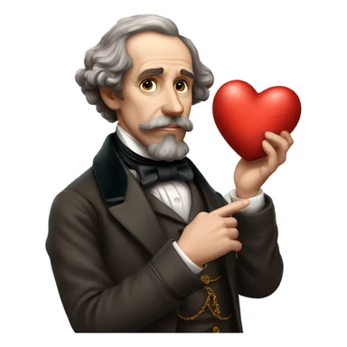 Charles Dickens holds a heart in his hand sticker