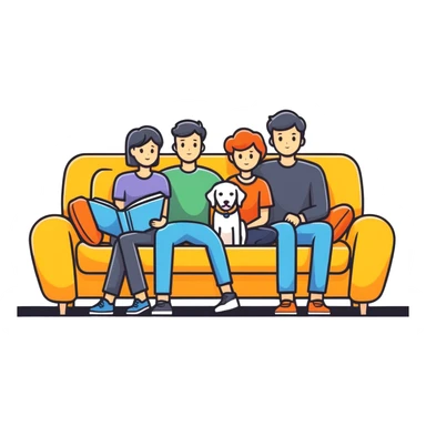 Man, woman, boy and a dog on a couch sticker