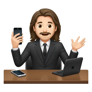 office-boss-suit-excited-phone-desk-long-haired-man sticker