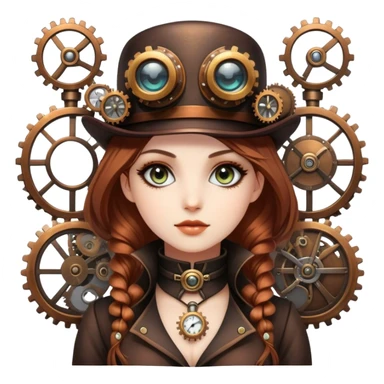 Beautiful Steampunk style woman with large glistening eyes, ultra realistic details sticker
