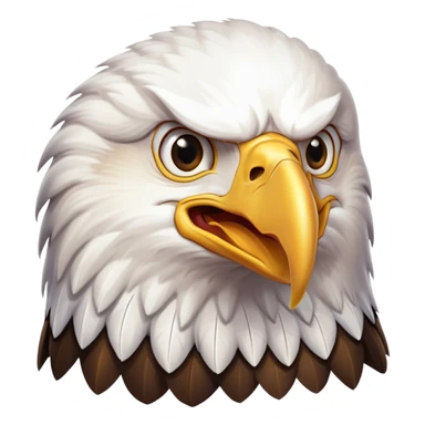 bald eagle with open beak from front view, white head, yellow beak sticker
