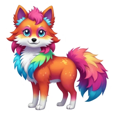 Vibrant multicolored Falvie-Fionbri-creature-sparkle-canine-fursona, full body sticker