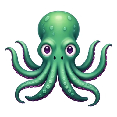 crea un emoji di un kraken cattivo verde con sfumature viola sticker