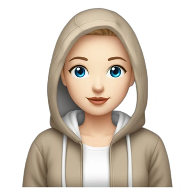beautiful girl with computer,blue eyes,beautiful girl with short hair with computer,blue eyes,white skin, makeup, hoodie,short light-brown hair,p sticker