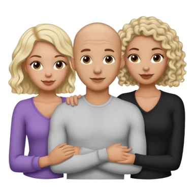 throuple tatted bald boyfriend with two girlfriends, one long blonde hair, other short curly brunette  sticker
