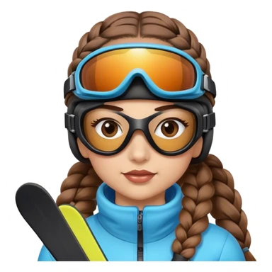 Girl with 2 braids, brown hair, skiing, wearing ski goggles, light tan skin sticker