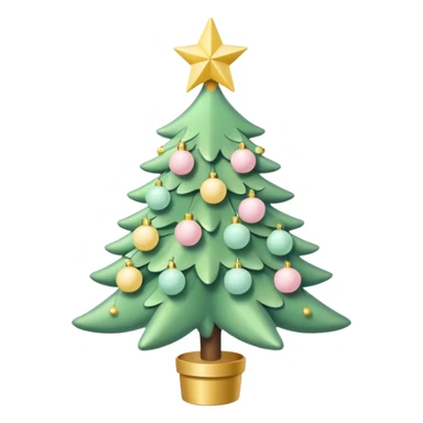 a pastel green christmas tree with pastel ping and white christmas orbs and a yellow star sticker