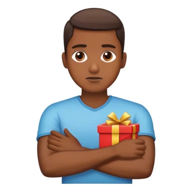 A person with crossed arms, refusing to accept a gift sticker